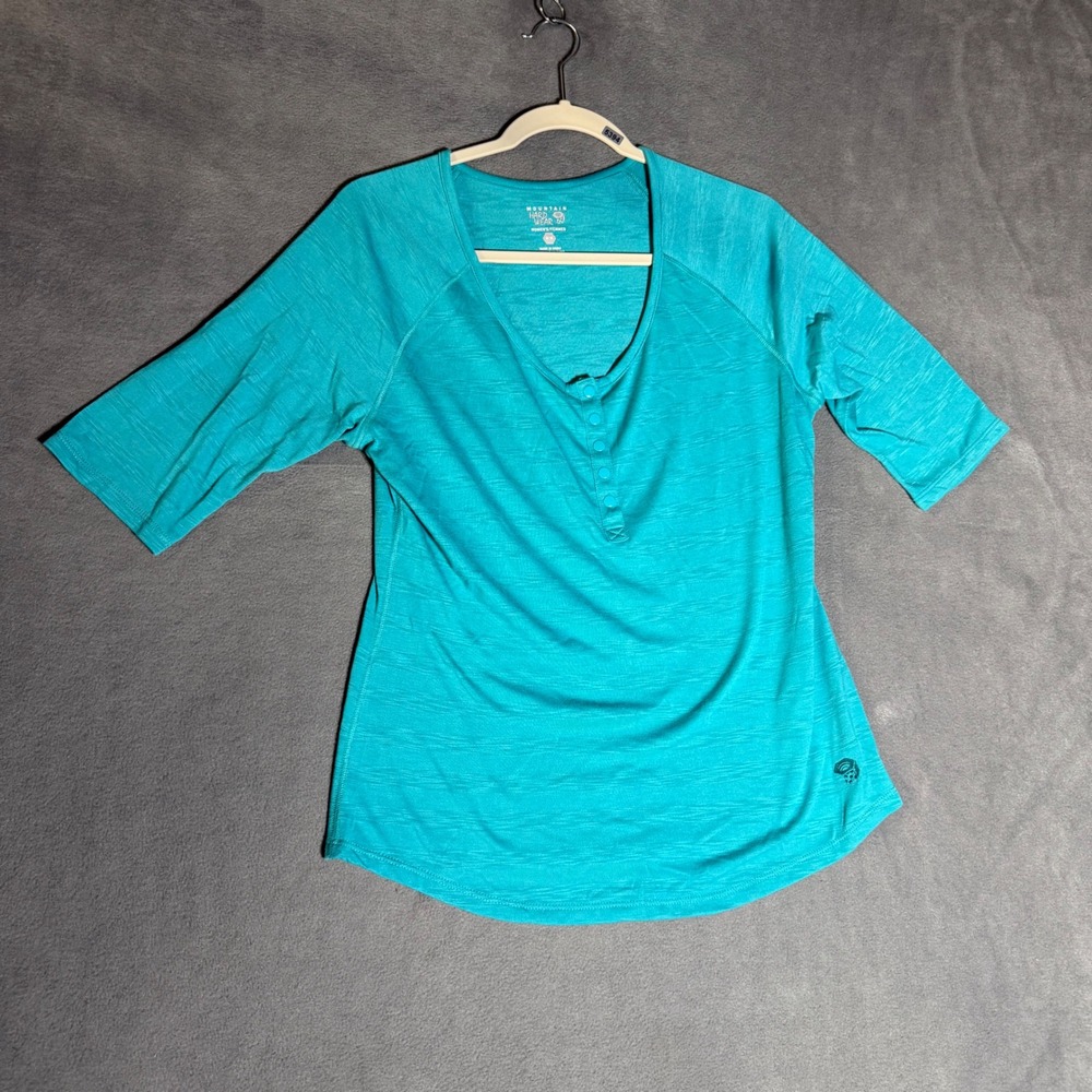 Mountain Hardwear Womens Teal Blue Space Dye 3/4 Sleeve Henley Top  Medium